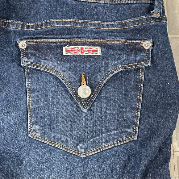 Hudson size 30 medium wash bootcut button flap back pocket distressed jeans EUC - Picture 12 of 16